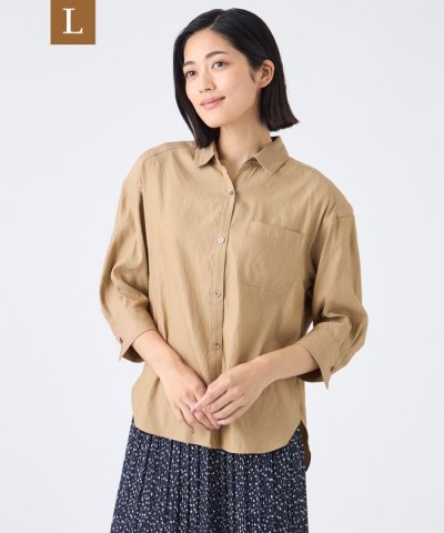 【L】【ウォッシャブル】割繊シャンブレーブラウス