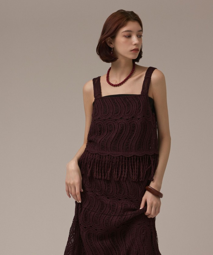 GRACECONTINENTAL クロシェレースキャミ ブラウン 38 GRACECONTINENTAL クロシェレースキャミ ブラウン 38