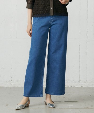 【19号サイズまで展開・洗える】ウスカルデニムワイドストレート パンツ