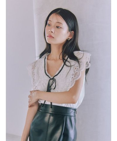 エンブロイダリーレースカラーブラウス