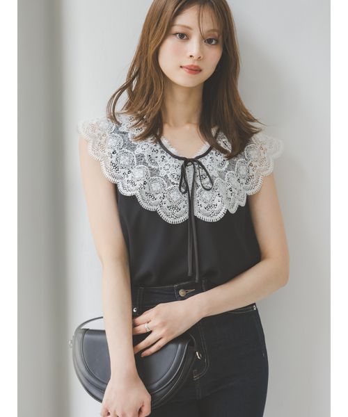 SNIDEL 刺繍入りフリル長袖ブラウス ブラック系｜シャツ・ブラウス｜SNIDEL(スナイデル)｜阪急百貨店公式