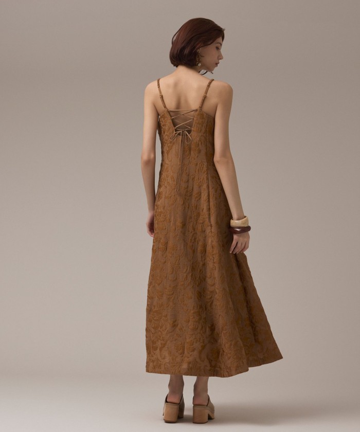 GRACECONTINENTAL リーフジャガードキャミワンピース キャメル 38 GRACECONTINENTAL リーフジャガードキャミワンピース キャメル 38