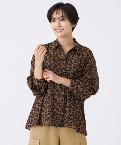 【接触冷感】【マシンウォッシャブル】パンサープリントペプラムシャツ