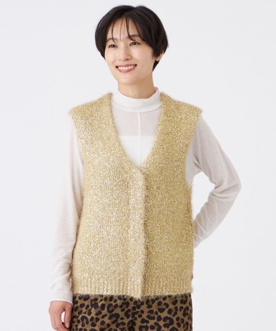 【ウォッシャブル】メタリックヤーンニットベスト