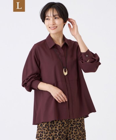 【L】【接触冷感】【マシンウォッシャブル】スパンローンペプラムシャツ