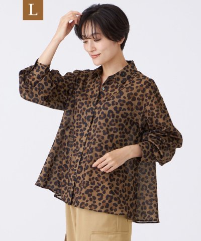 【L】【接触冷感】【マシンウォッシャブル】パンサープリントペプラムシャツ