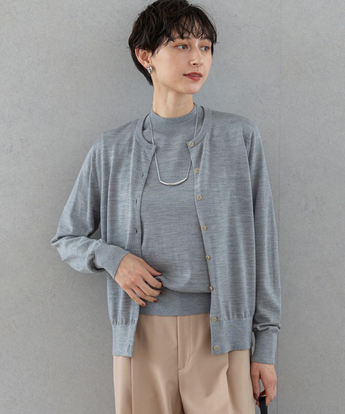 新品未使用✨23区 ライトグレー ウールカーディガンCLASSY掲載 CLASSY．11月号掲載／洗える】ラクーンブレンドダブルフェイス