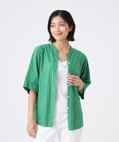 【ウォッシャブル】T/Cストライプ天竺シャツ