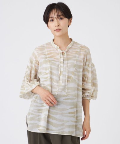 【接触冷感】【ウォシャブル】シアーボイルゼブラプルオーバーブラウス