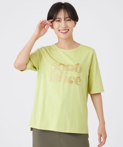 【接触冷感】【ウォッシャブル】グリッターロゴプリントカットソー