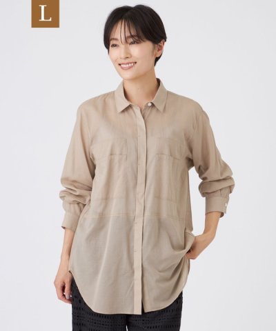 【L】【接触冷感】【ウォッシャブル】シアーボイルロングシャツ