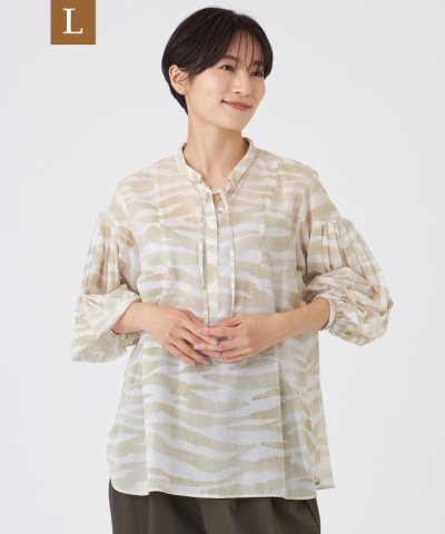 【L】【接触冷感】【ウォシャブル】シアーボイルゼブラプルオーバーブラウス