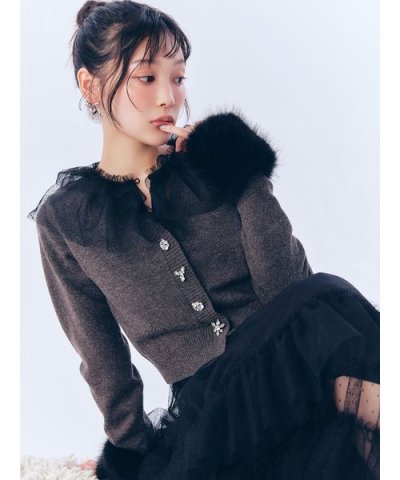 [L.B CANDY STOCK]袖ファーニットカーディガン