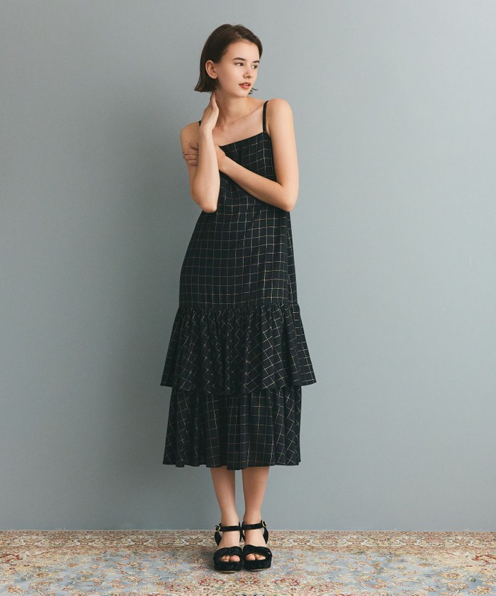 GRACECONTINENTAL ラメチェックキャミドレス ブラック 36 GRACECONTINENTAL ラメチェックキャミドレス ブラック 36
