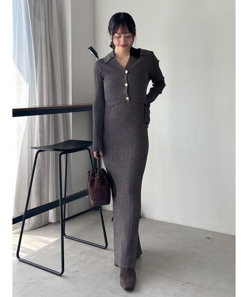 FRAYI. D ポロカラーアンサンブルリブニットワンピース GRY F FRAYI. D ポロカラーアンサンブルリブニットワンピース GRY F