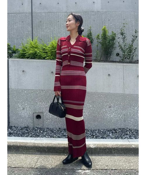 FRAYI. D ポロカラーアンサンブルリブニットワンピース RED F FRAYI. D ポロカラーアンサンブルリブニットワンピース RED F