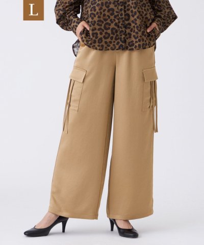 【L】【マシンウォッシャブル】ソフトサテンカーゴパンツ