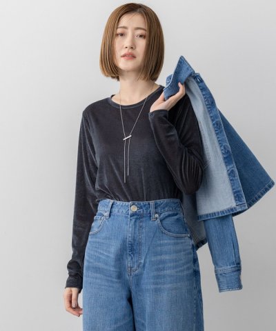 【洗える】シアーベロア ロングスリーブ Tシャツ