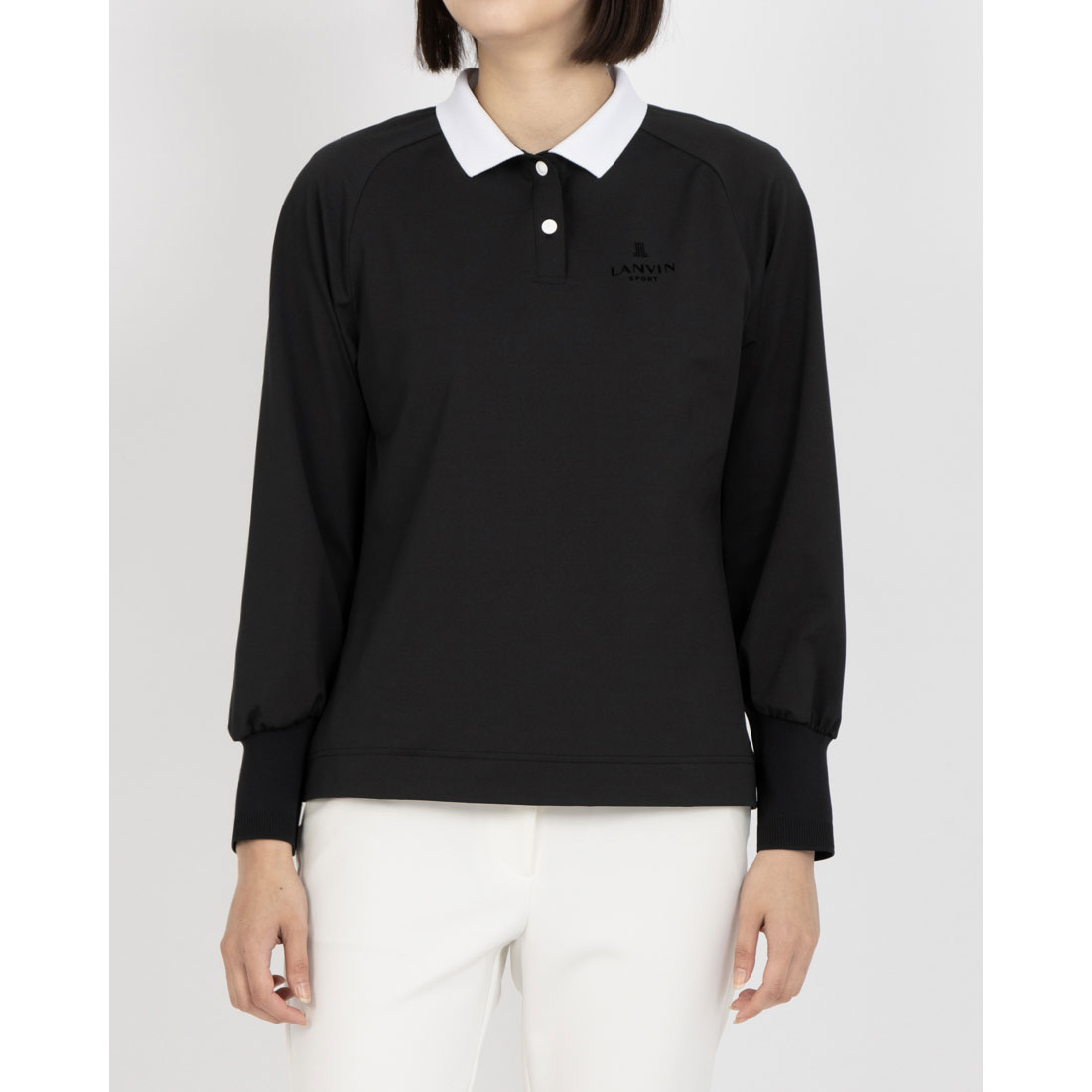 LANVINSPORT ランバン スポール LANVIN SPORT メッシュリブ襟長袖ポロシャツ【UV ブラック 42 LANVINSPORT ランバン スポール LANVIN SPORT メッシュリブ襟長袖ポロシャツ【UV ブラック 42