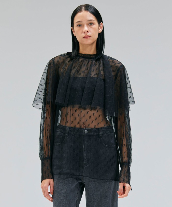 BEIGE 【洗える・Oggi 11月号掲載】CLOVIS / ケープデザイン総レースブラウ BLACK 2 BEIGE 【洗える・Oggi 11月号掲載】CLOVIS / ケープデザイン総レースブラウ BLACK 2