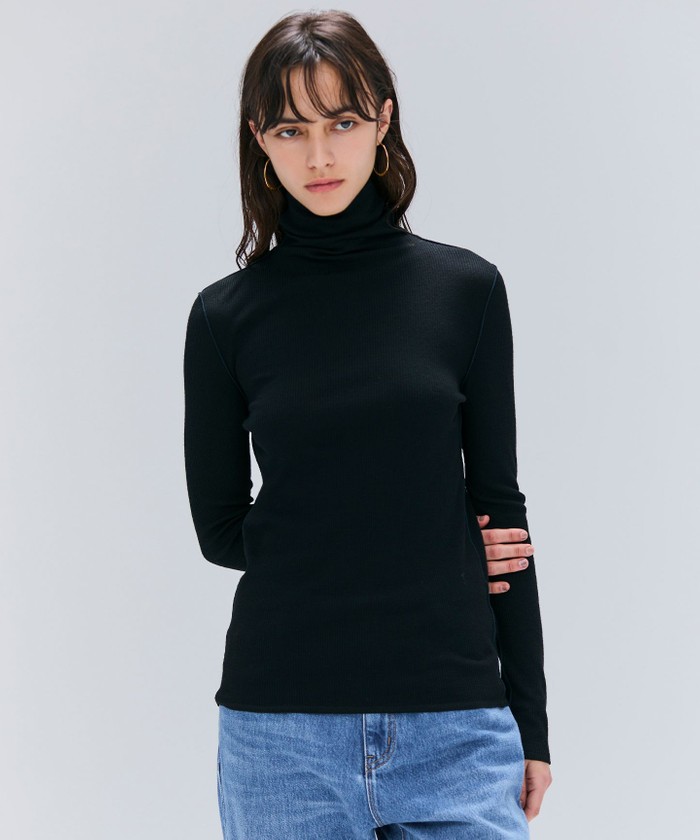 BEIGE 【洗える・GISELe 10月号掲載】FORD / ウール配色メローハイネックカ BLACK 4