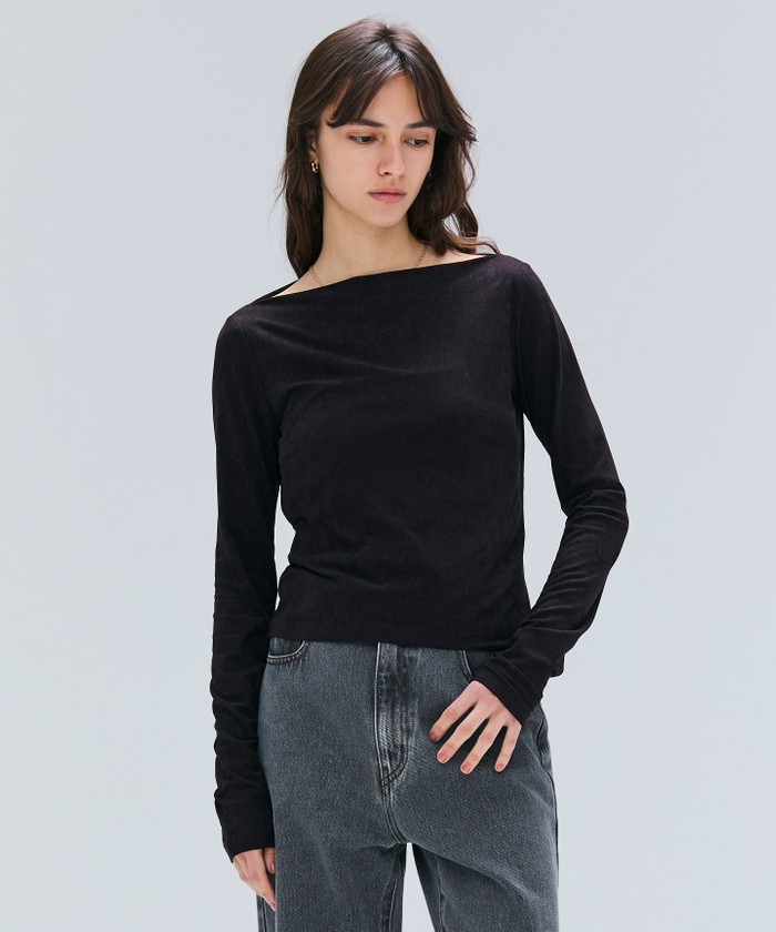 BEIGE 【洗える】BUTLER / ストレッチベロアボートネックカットソー BLACK 4