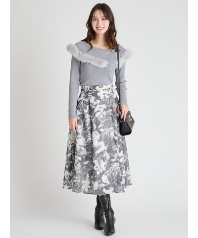 ベルト付きフラワープリントスカート