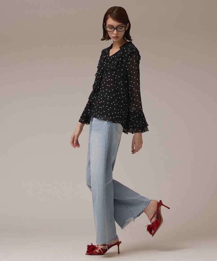 GRACECONTINENTAL ラッフルドットトップ ブラック 38 GRACECONTINENTAL ラッフルドットトップ ブラック 38