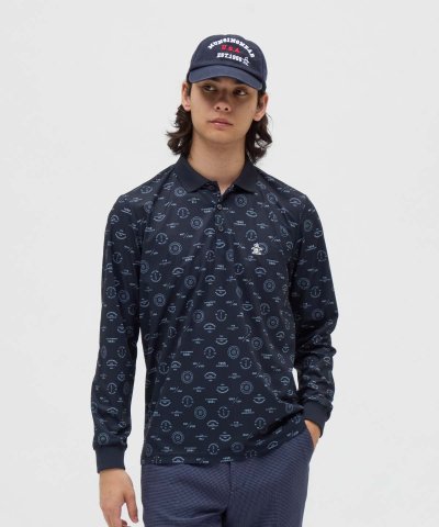 マンシングウェア Munsingwear ロゴ総柄プリント長袖ポロシャツ