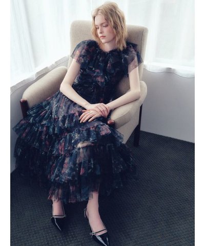 ボタニカルチュールティアードドレス