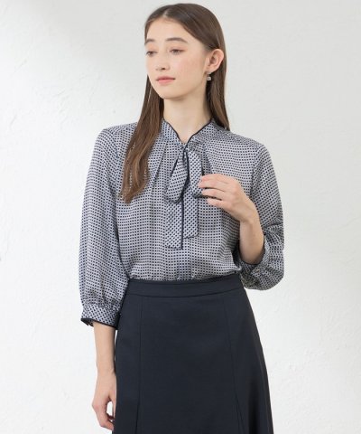 アバカスドットプリントボウタイブラウス