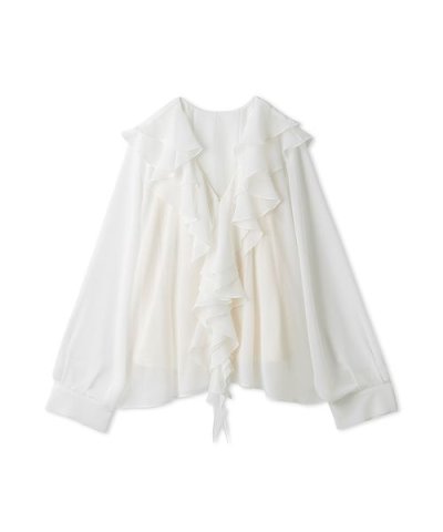 シフォンラッフルカフスデザインブラウス