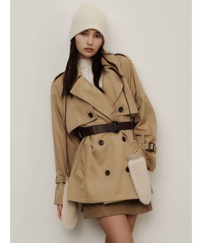 レザーベルトショートトレンチコート