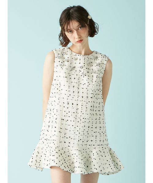 ＜美品＞ LILY BROWN　Aラインビジューミニワンピース　0 L.B CANDY STOCK]Aラインビジューミニワンピース | リリー