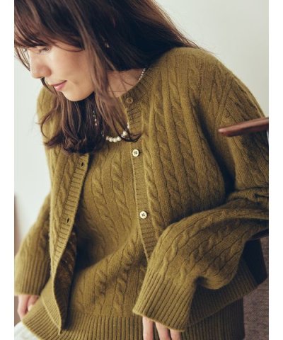 【セットアップ対応】カシミヤタッチケーブルニットカーディガン