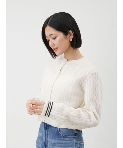 カシミヤタッチ配色ケーブルニットカーディガン