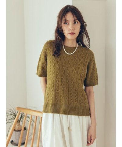 【セットアップ対応】カシミヤタッチケーブルニットプルオーバー
