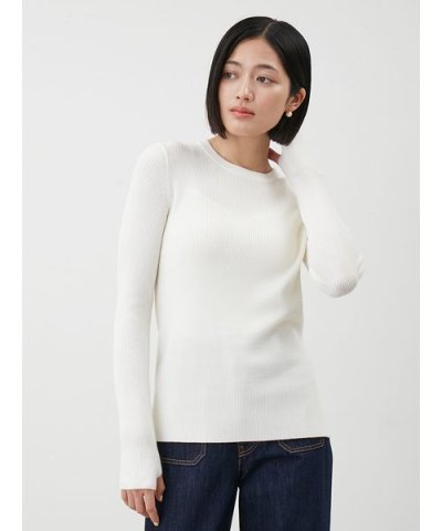 クルーネックリブニットプルオーバー