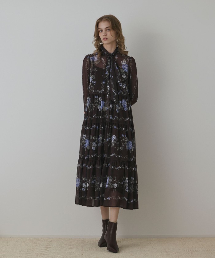 GRACE CONTINENTAL ワンピース ドレス ローズ刺繍フレアドレス / GRACE CONTINENTAL | GRACE