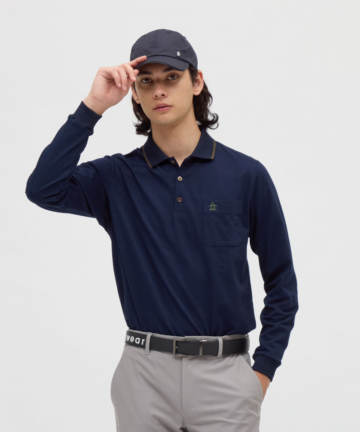 Munsingwear(ings) マンシングウェア Munsingwear サッカーグレンチェック長袖ポロシャツ ネイビー LL Munsingwear(ings) マンシングウェア Munsingwear サッカーグレンチェック長袖ポロシャツ ネイビー LL