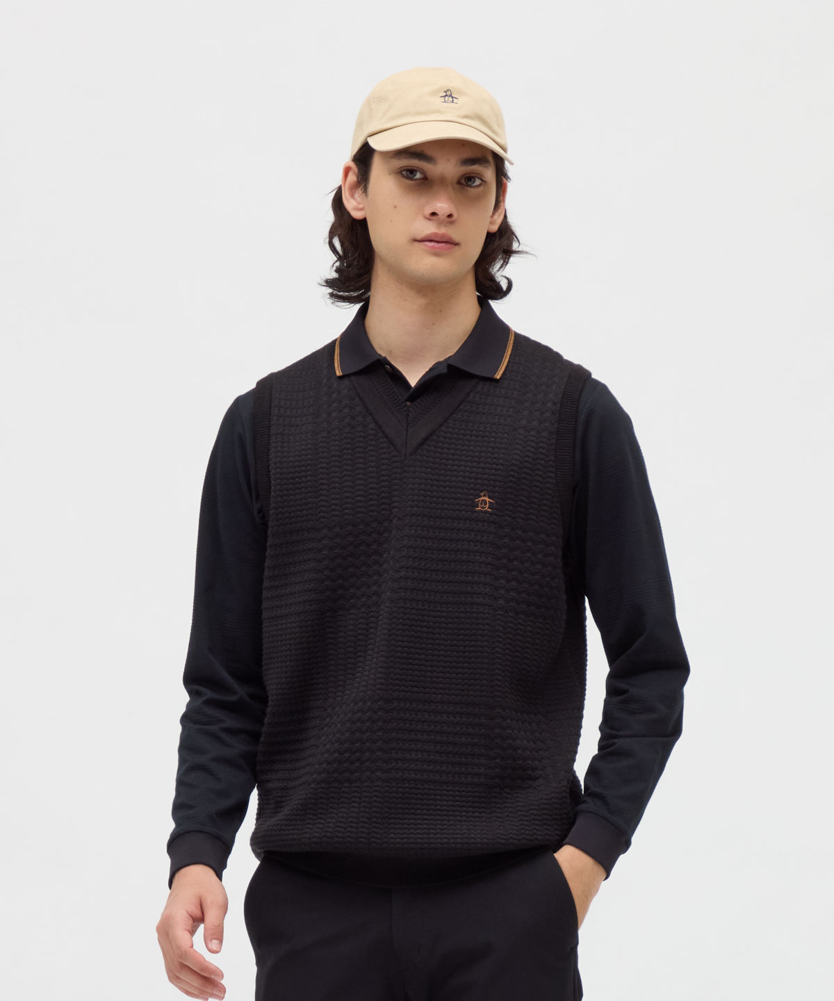 Munsingwear(ings) マンシングウェア Munsingwear グレンチェックVネックニットベスト ブラック L Munsingwear(ings) マンシングウェア Munsingwear グレンチェックVネックニットベスト ブラック L