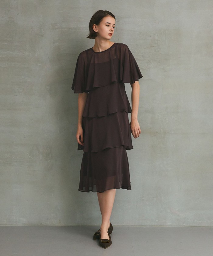 GRACECONTINENTAL シフォンケープドレス ブラウン 36 GRACECONTINENTAL シフォンケープドレス ブラウン 36