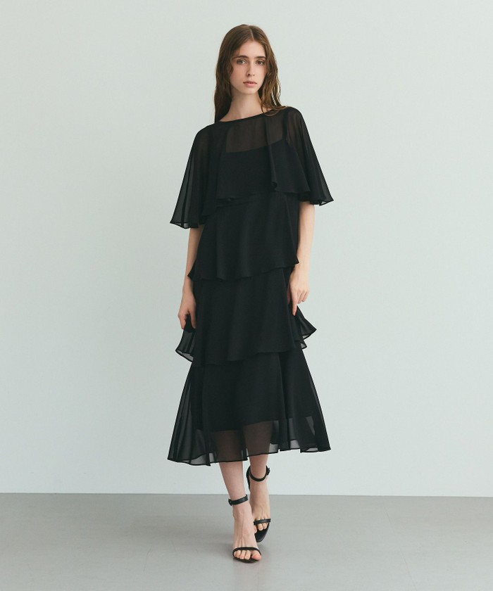 GRACECONTINENTAL シフォンケープドレス ブラック 36 GRACECONTINENTAL シフォンケープドレス ブラック 36