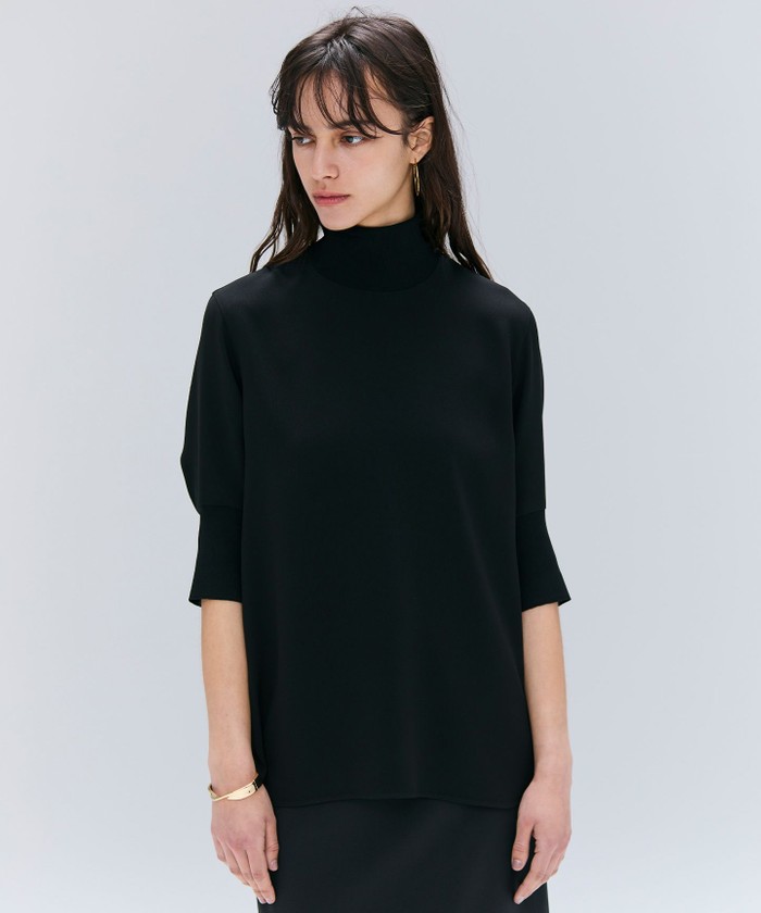 BEIGE 【洗える】FLEUR / ニットコンビハイネック半袖ブラウス BLACK 4 BEIGE 【洗える】FLEUR / ニットコンビハイネック半袖ブラウス BLACK 4