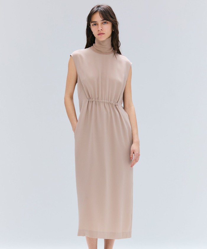 BEIGE 【洗える】FLEUR / ニットコンビハイネックノースリーブドレス 32 BEIGE 【洗える】FLEUR / ニットコンビハイネックノースリーブドレス 32