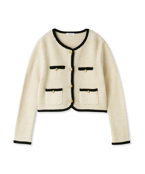   collection アイボリーニットカーディガン 予約]ゴールドボタンコンパクトニットカーディガン/アイボリー