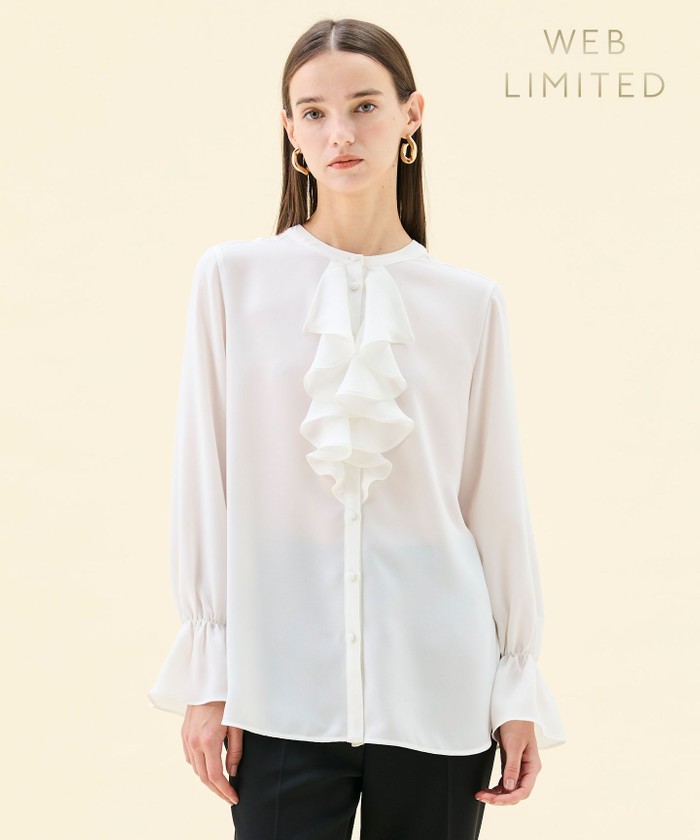 BEIGE 【WEB限定・洗える】CLARION / バンドカラーフリルブラウス WHITE 2 BEIGE 【WEB限定・洗える】CLARION / バンドカラーフリルブラウス WHITE 2