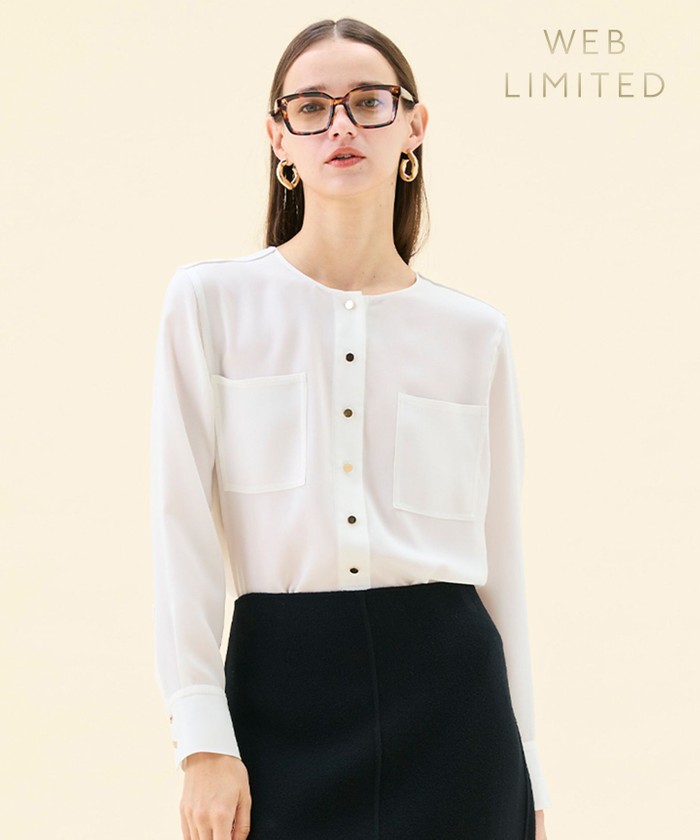 BEIGE 【WEB限定・洗える】CLARION / ゴールド釦クルーネックブラウス WHITE 2 BEIGE 【WEB限定・洗える】CLARION / ゴールド釦クルーネックブラウス WHITE 2