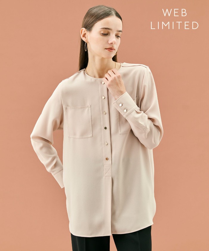 BEIGE 【WEB限定・洗える】CLARION / ゴールド釦クルーネックブラウス 4 BEIGE 【WEB限定・洗える】CLARION / ゴールド釦クルーネックブラウス 4