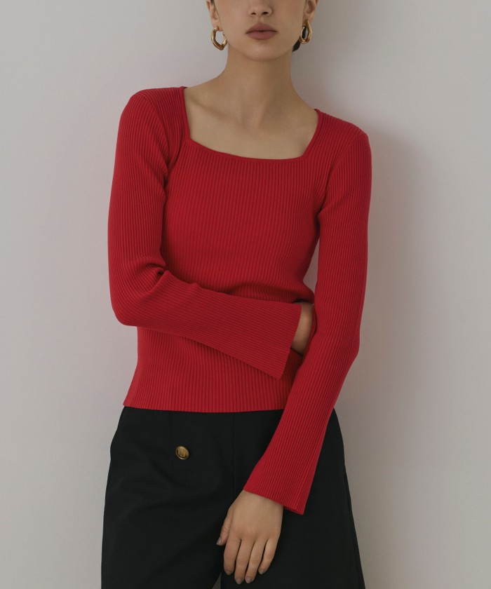 GRACECONTINENTAL ハイゲージリブニットトップ レッド 36 GRACECONTINENTAL ハイゲージリブニットトップ レッド 36